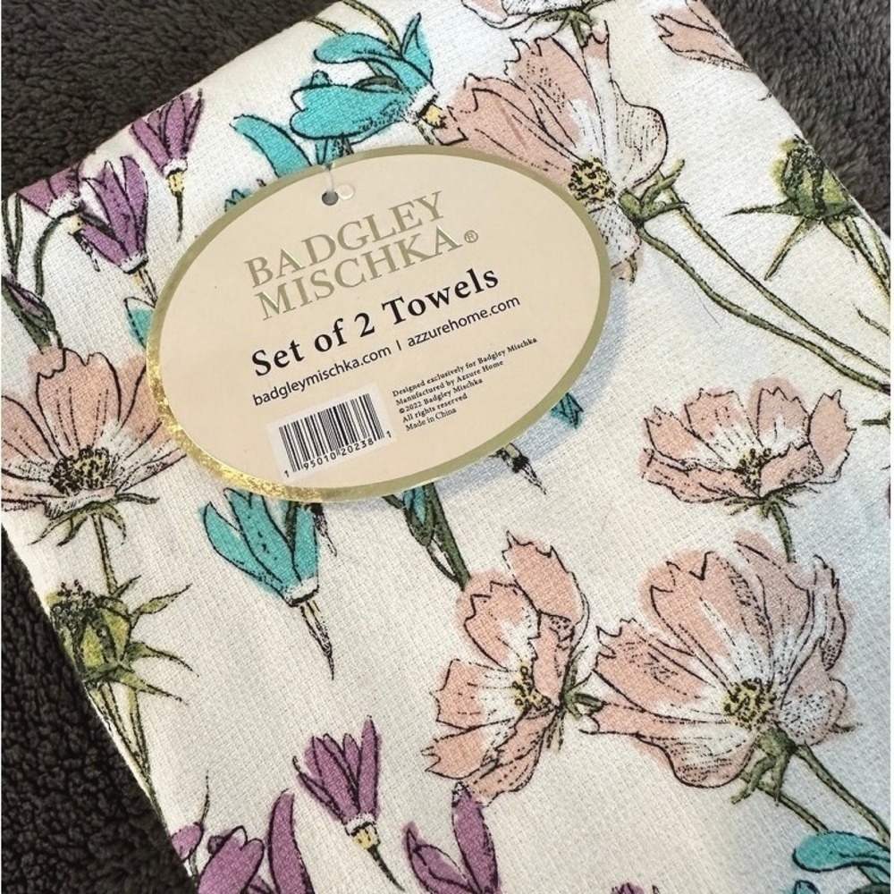 Badgley Mischka‎ Floral Kitchen Dish Towels (2) Waffle Spring Easter Cottagecore